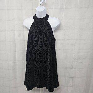 Francescas Black Velour Flocked Choker Tank Goth Boho Burnout Romantic S